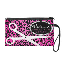 Cisaillements roses de cheveux d'empreinte de léop pochettes avec dragonne