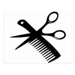 ciseaux noirs de peigne de coiffeur cartes postales