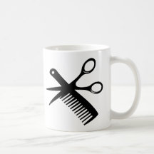 ciseaux noirs de peigne de coiffeur mug à café