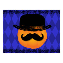Citrouille avec la moustache et le chapeau carte postale