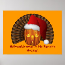 Citrouille de la Turquie avec un chapeau Hallowgiv Affiche