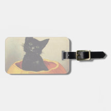 Citrouille mignon de sourire vintage de chat noir  étiquette à bagage