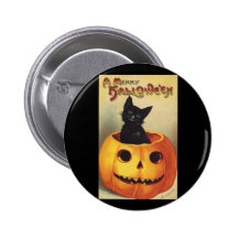Citrouille mignon de sourire vintage de chat noir  pin's avec agrafe