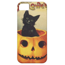 Citrouille mignon de sourire vintage de chat noir  coque Case-Mate iPhone 5