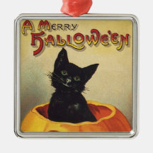 Citrouille mignon de sourire vintage de chat noir  décoration pour sapin de noël