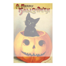 Citrouille mignon de sourire vintage de chat noir  papier à lettre personnalisable