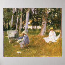 Claude Monet peignant, bord d'un bois par Sargent Posters