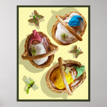 Clay Babies in Baskets, Dragonfly, Butterflies Posters