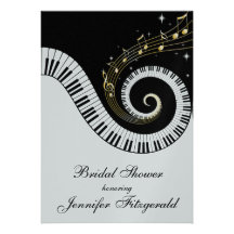 Clés de piano et douche nuptiale d'or de notes mus invitations