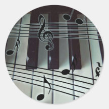 Clés de piano et notes de musique adhésifs ronds
