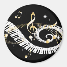Clés de piano et notes d'or de musique aimant pour réfrigérateur