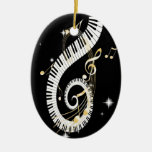 Clés de piano et notes d'or de musique ornements de noël