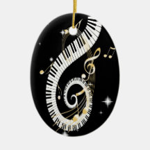 Clés de piano et notes d'or de musique ornements de noël