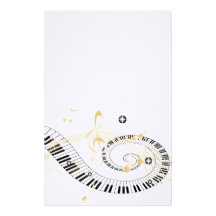 Clés de piano et notes d'or de musique papiers à lettres