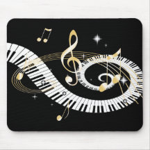 Clés de piano et notes d'or de musique tapis de souris