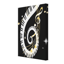 Clés de piano et notes d'or de musique toile tendue sur châssis