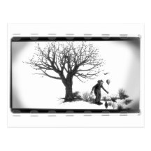 Clown de ballon et Ravens par l'arbre déplaisant - Carte Postale