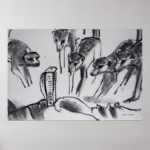 Cobra assaillant de Meerkats - copie d'art Poster