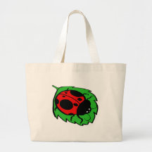 Coccinelle de sourire sur une feuille verte sac fourre-tout