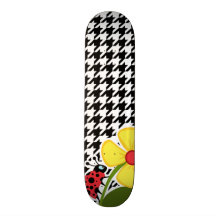 Coccinelle ; Pied-de-poule noir et blanc Plateaux De Skateboards Customisés