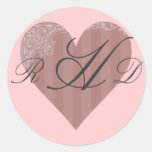Coeur antique de rose de rose autocollants ronds