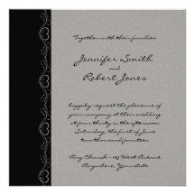 Coeur argenté et noir sur mon mariage de douille invitation