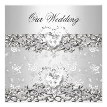 Coeur blanc de diamant d'argent élégant de mariage cartons d'invitation
