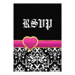 Coeur blanc noir de roses indien de damassé épousa invitations personnalisées