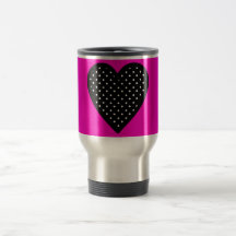 Coeur de noir de point de polka avec l'arrière - p mugs