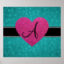 Coeur de rose de scintillement de turquoise de mon posters
