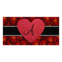 Coeur de rouge de roses rouges de monogramme photocartes