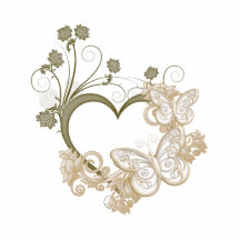Coeur élégant de papillons et de fleurs photo en relief