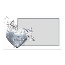 Coeur en filigrane argenté et roses blancs cartes de visite professionnelles