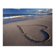 coeur en sable carte postale