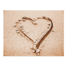 coeur en sable carte postale