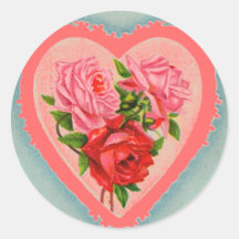 Coeur et roses autocollant rond