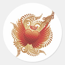 Coeur fleuri autocollant rond