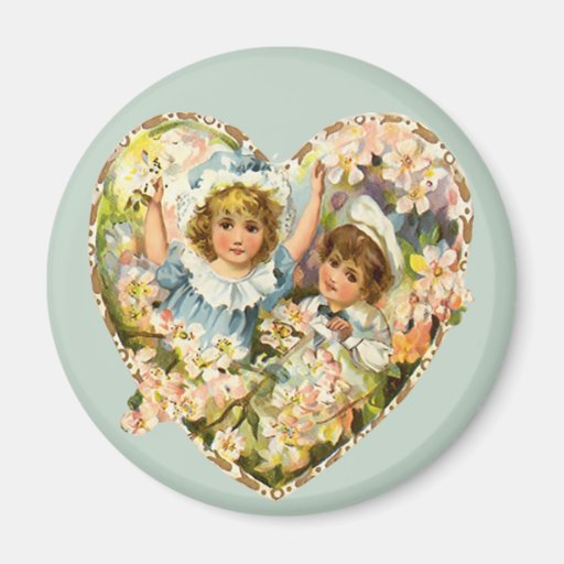 Coeur floral de garçon et de fille magnets pour réfrigérateur