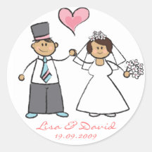 Coeur mignon d'amour de marié de jeune mariée de c adhésifs ronds