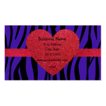 Coeur pourpre de rouge de rayure de zèbre modèle de carte de visite