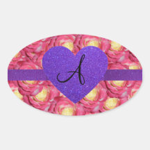 Coeur pourpre de scintillement de rose de rose de  autocollant ovale