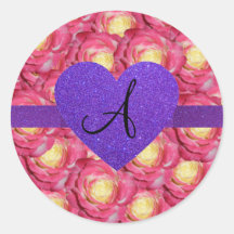 Coeur pourpre de scintillement de rose de rose de  autocollants ronds