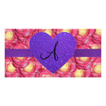 Coeur pourpre de scintillement de rose de rose de  cartes de vœux avec photo