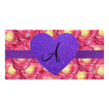 Coeur pourpre de scintillement de rose de rose de  cartes de vœux avec photo