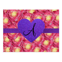 Coeur pourpre de scintillement de rose de rose de  carte postale