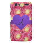 Coeur pourpre de scintillement de rose de rose de  coques motorola droid RAZR