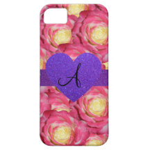 Coeur pourpre de scintillement de rose de rose de  étuis iPhone 5