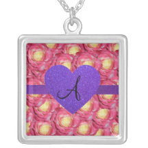 Coeur pourpre de scintillement de rose de rose de  colliers personnalisés