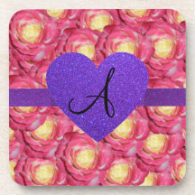 Coeur pourpre de scintillement de rose de rose de  dessous-de-verre