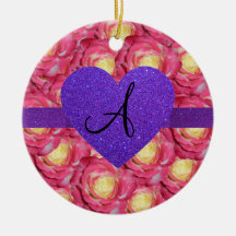 Coeur pourpre de scintillement de rose de rose de  ornement de noël